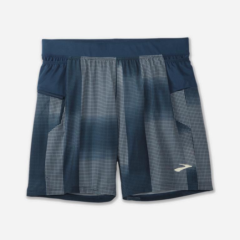 Brooks Sherpa 7 2-In-1 NZ - Men's Running Shorts - Indigo Rush Altitude Print (53742-IXUC)